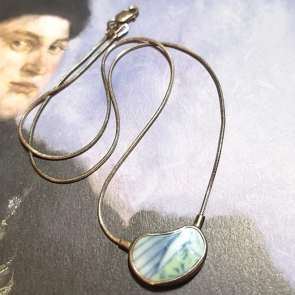 Signed 80s Leon Tantau-Smith Artisan Porcelain Sterling Silver Necklace - Picture 5 of 5